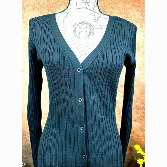 LITA By Ciara Icon Rib V Neck Cardigan Button Front Midi Dress Black M - Picture 11 of 16